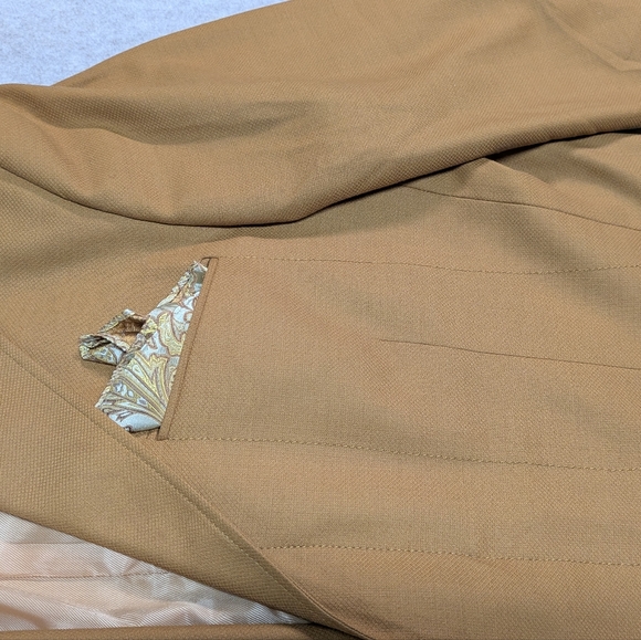 Vintage Wool Golden Mustard Blazer Silk Pocket Square By Rod Lavi. 70s 48L - Picture 8 of 13